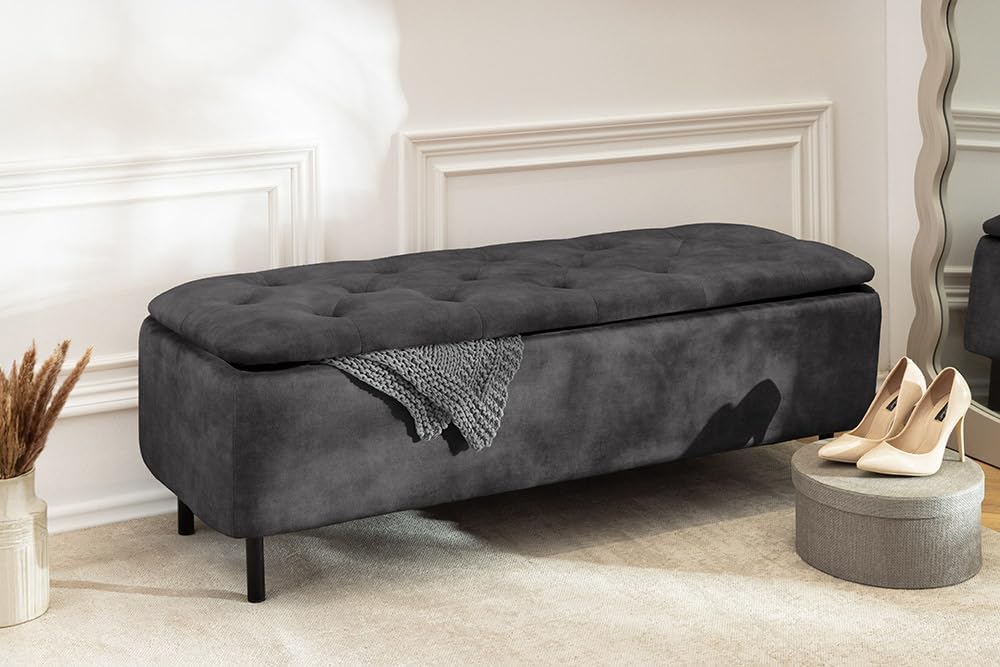 Riess Ambiente Extravagante Polsterbank EN Vogue - 120cm - grau schwarz - Samt mit Stauraum Metallbeine Sitzbank
