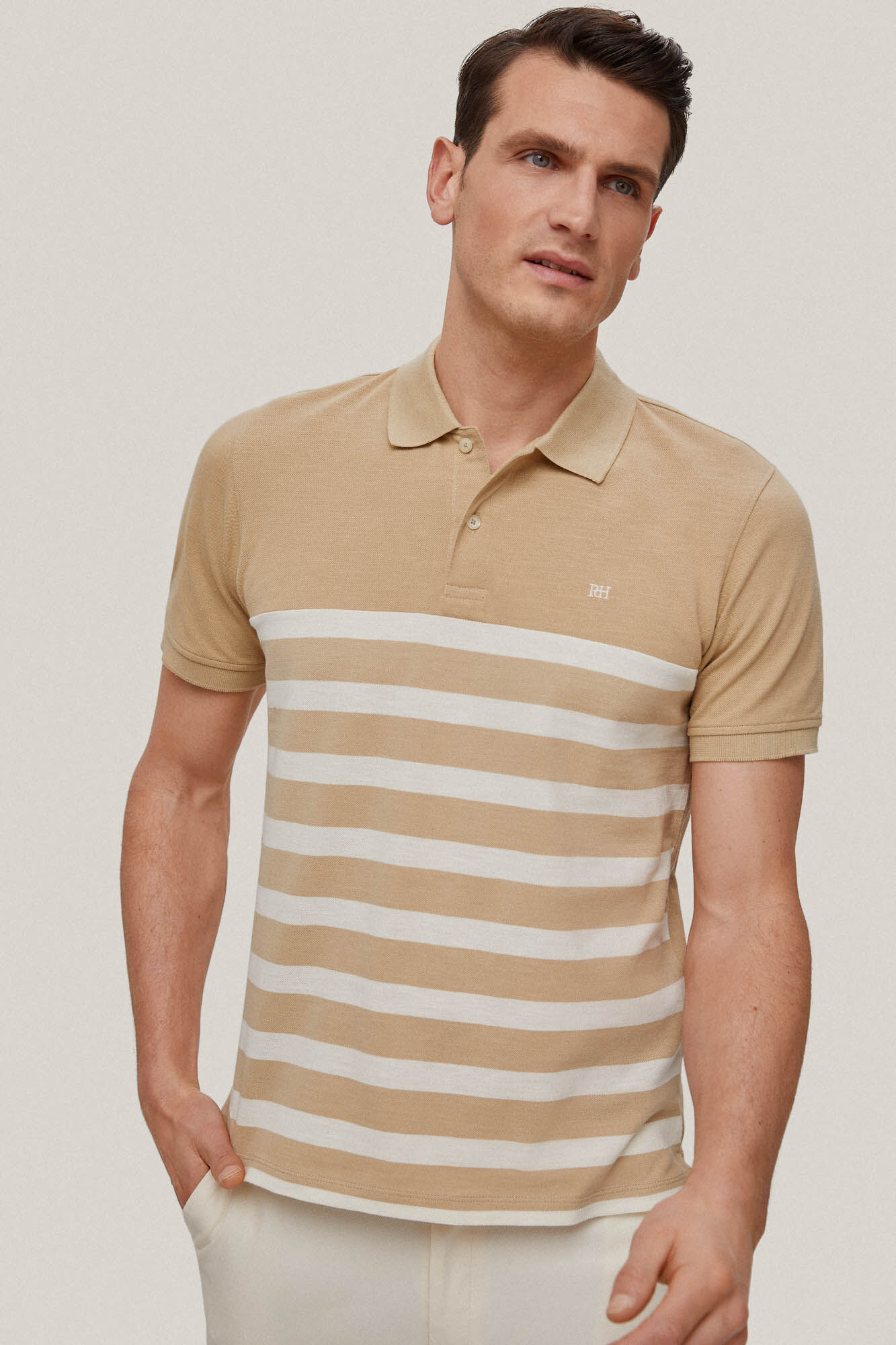 Camisa polo listrada estilo fantasia - Bege