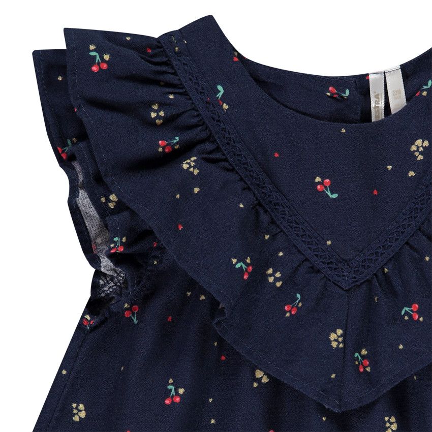 Ensemble tunique en twill imprimé fantaisie et legging en côtes pour bébé fille - Bleu marine