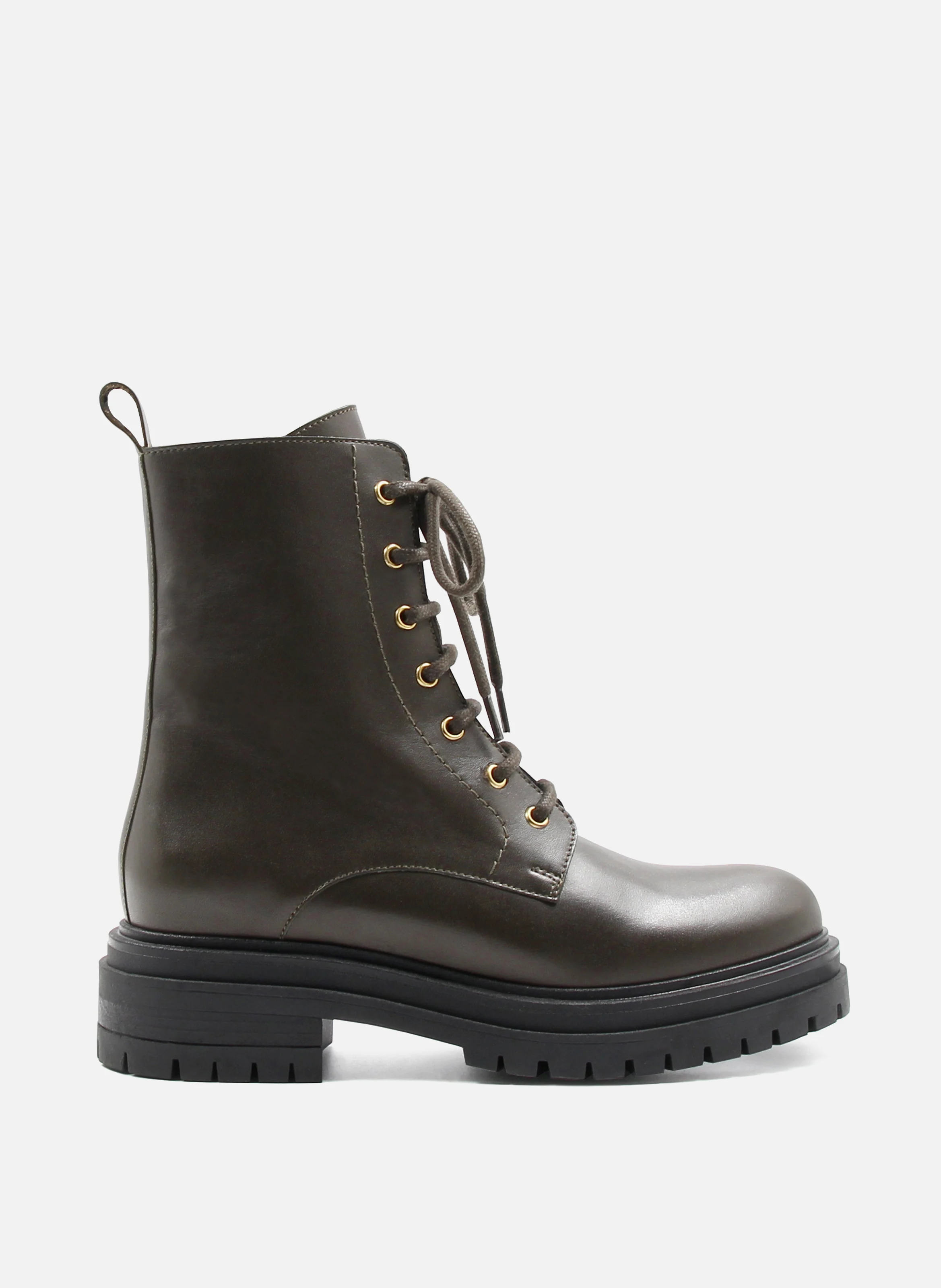 Bottines ranger crantées cuir lisse | Vert