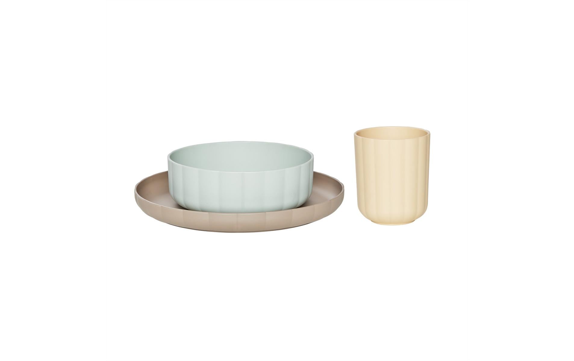 Kindergeschirrset Pullo 3-er Set, Mint, Taupe, VanilleTasse, Teller und Becher-Set