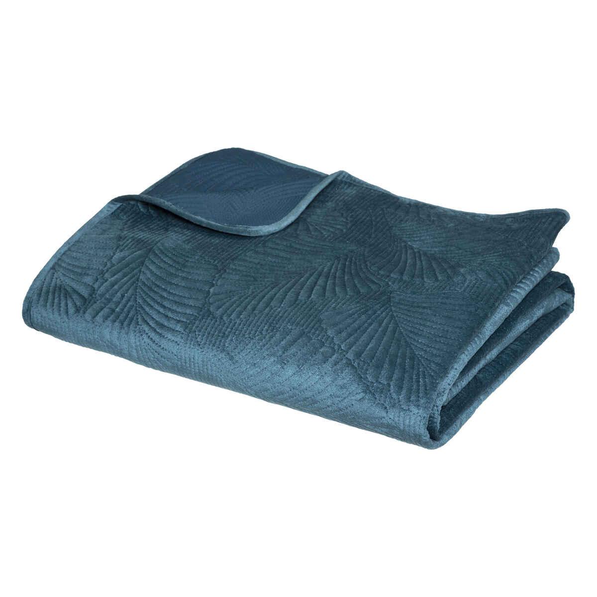 DESSUS LIT VELOURS FEUILLE CANARD 240X260CM