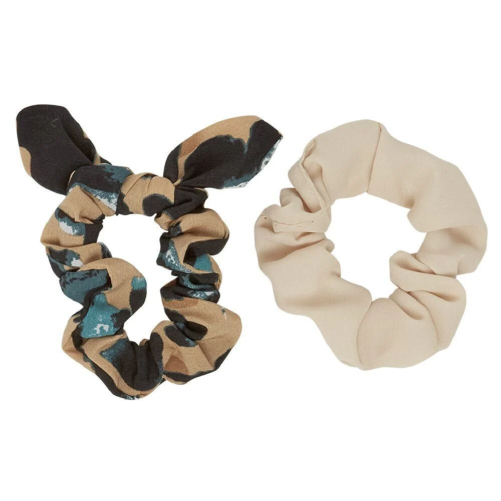 Chouchou noeud beige et motif léopard x 2