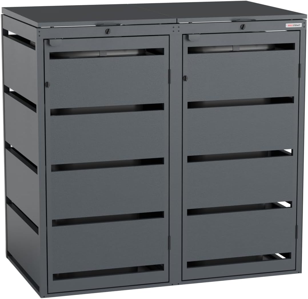 Dagobert Mülltonnenbox 2er Set für 120 Liter Mülltonne | verzinkter Stahl | robuste Mülltonnenverkleidung | Müllbox, Müllhaus | verwendbar als Paketbox | Box für Mülltonnen | Anthrazit