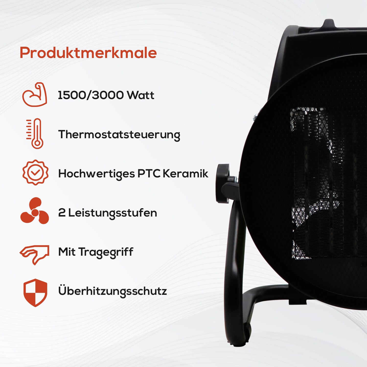 TroniTechnik® KH-503 Keramikheizer Heizlüfter Heizung 3.000 Watt, mit Tragegriff, PTC Keramik, stufenlose Thermosteuerung