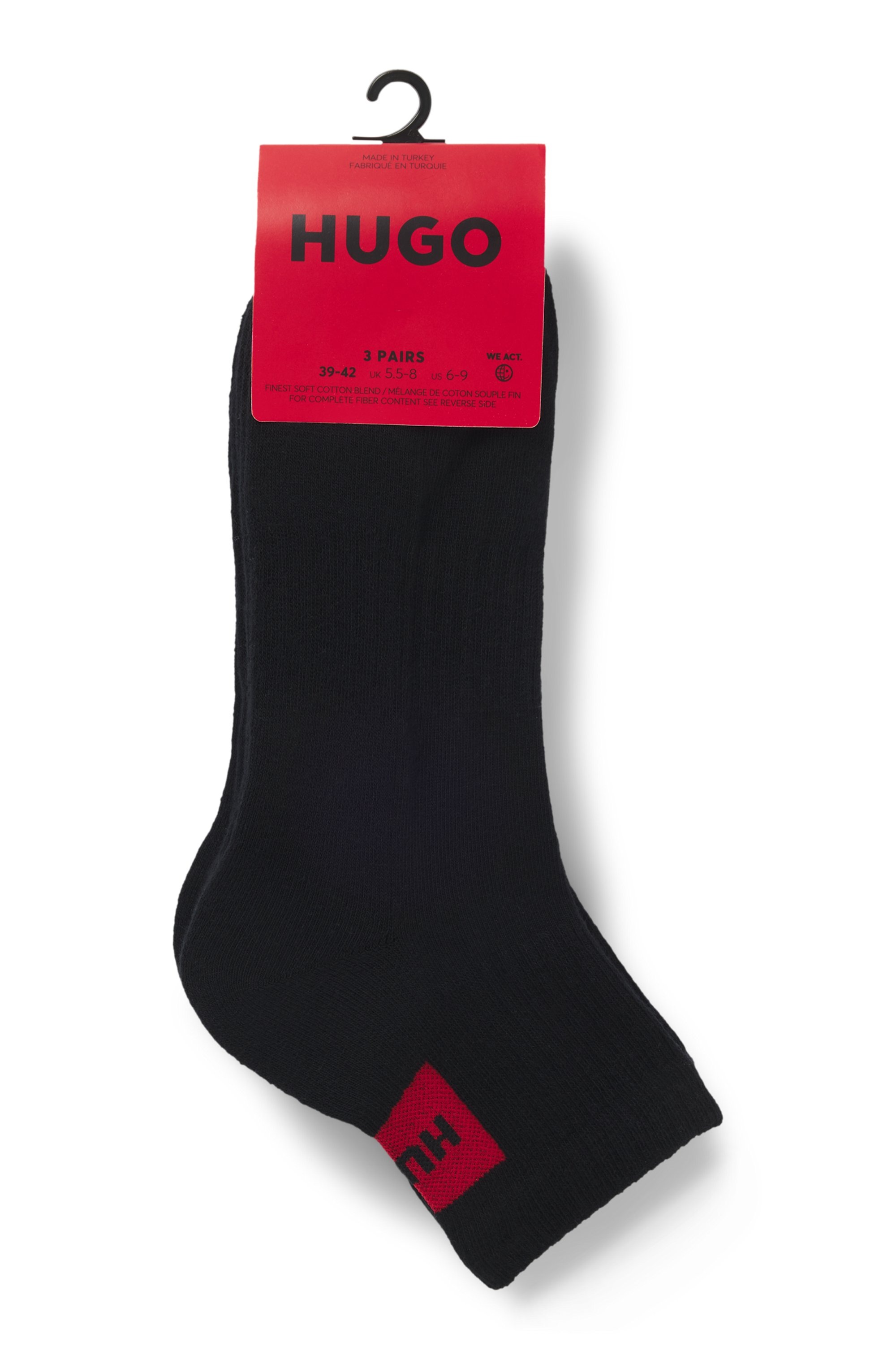 HUGO Underwear Freizeitsocken Packung, 3er, 3 Stk. tlg. mit kontrastfarbenem HUGO Logo