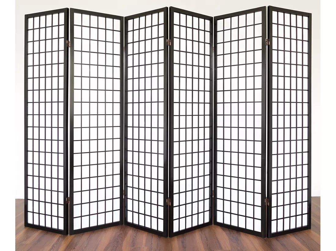 Paravent 6 panneaux en bois marron 264 x 2.2 x 175 cm par06048