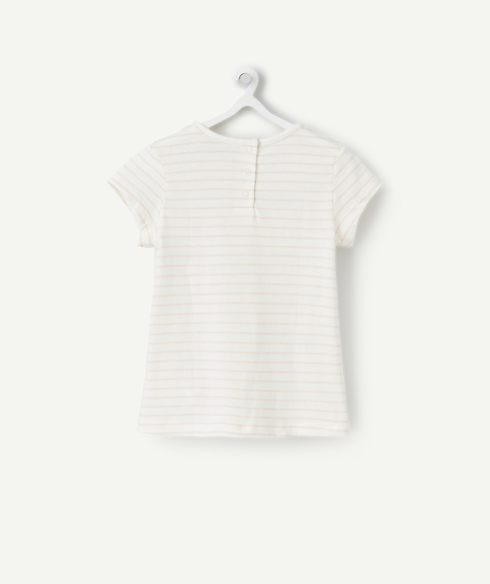 T-SHIRT BÉBÉ FILLE EN COTON BIOLOGIQUE RAYÉ ROSE ET BLANC