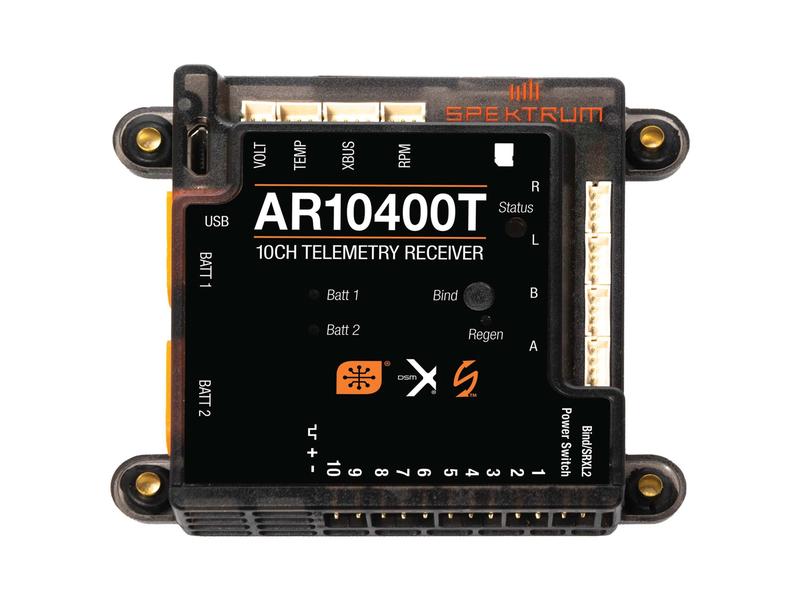Spektrum Empfänger AR10400T Powersafe 10-Kanal DSMX Telemetriefähiger Empfänger mit Akkuweiche und 2 Satellitenempfänger