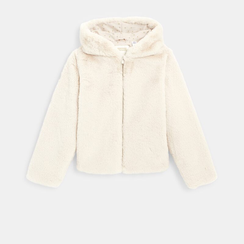 Manteau-pull fausse fourrure à capuche beige fille