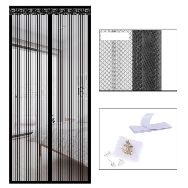 INF Magnetisk skjermdørgardin, stripete polyester med 9 par spenner, 70 cm x 200 cm