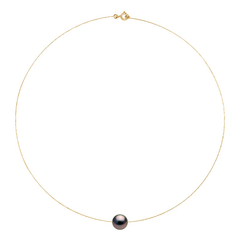 Collier - Véritable Perle de Culture de Tahiti Ronde 10-11 mm - Câble Or Jaune