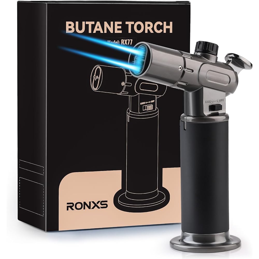 RONXS Chalumeau de Cuisine,Torche de Cuisine Briquet Butane Réglable à Double Flamme avec Flamme Continue Rechargeable Chalumeau Torche Culinaire (Gaz Butane Non Inclus) : Cuisine et Maison