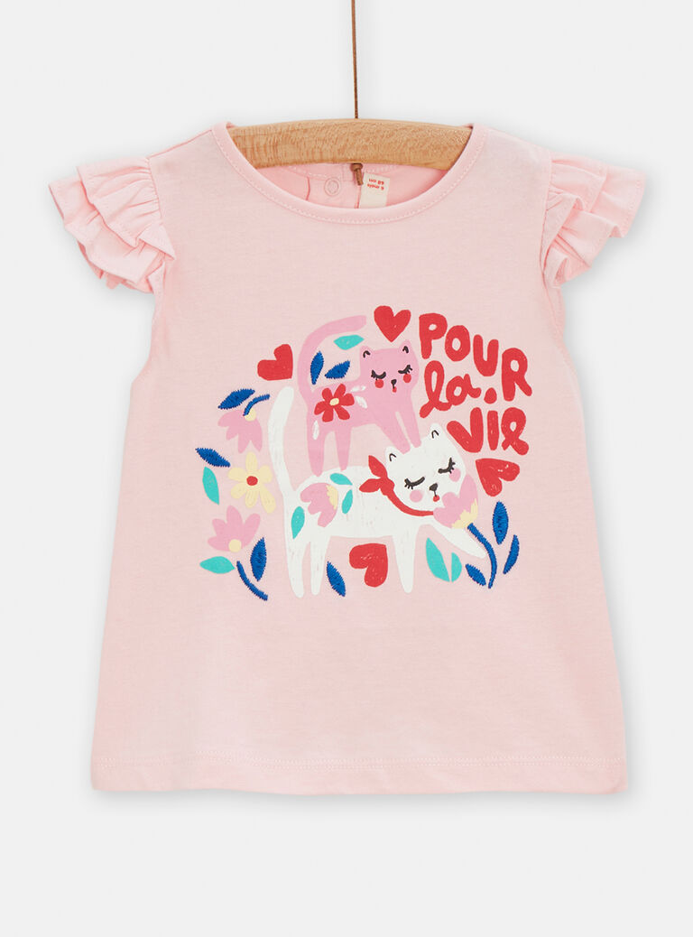 T-shirt rose à animation chat pour bébé fille