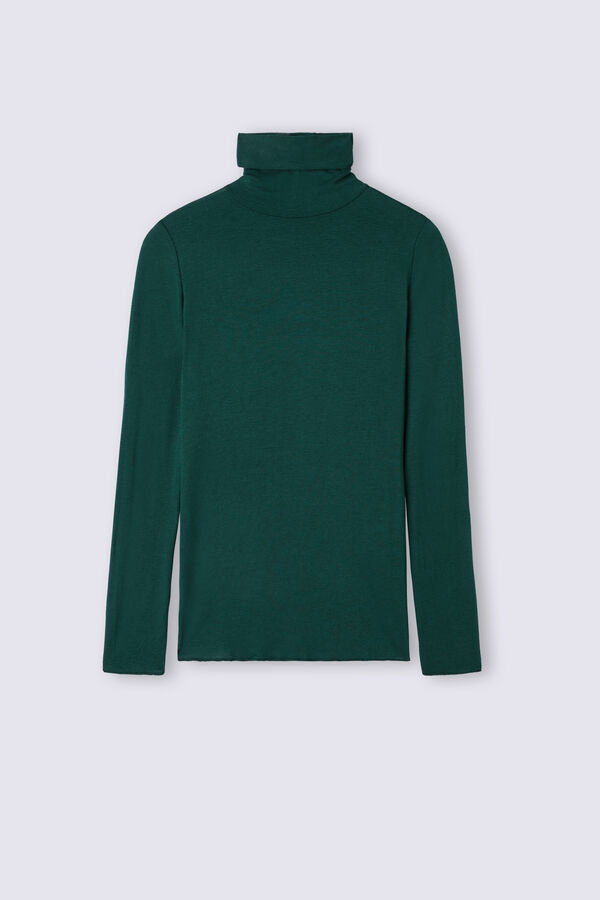 Camiseta de manga comprida com gola alta em cashmere modal ultraleve
