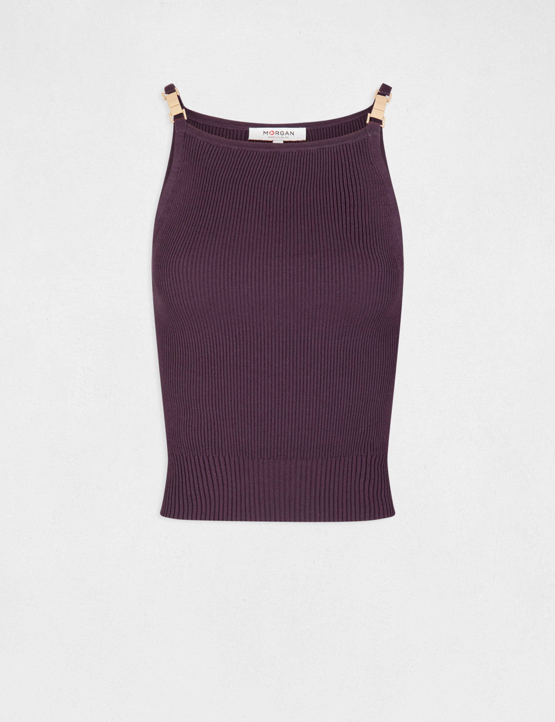 Pull débardeur bretelles fines prune femme - prune