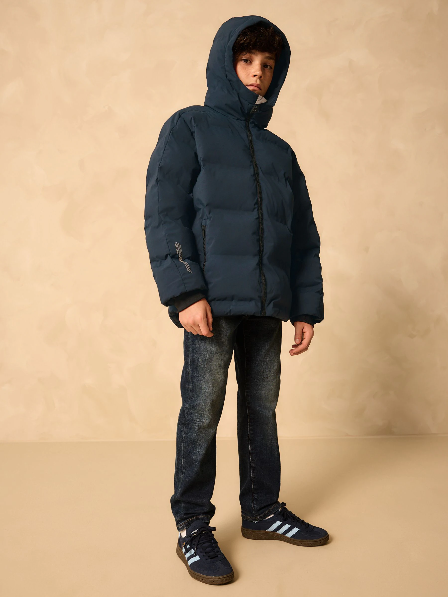 Marineblauw - Regenbestendige gewatteerde jas met microfleece voering (3-17jr)