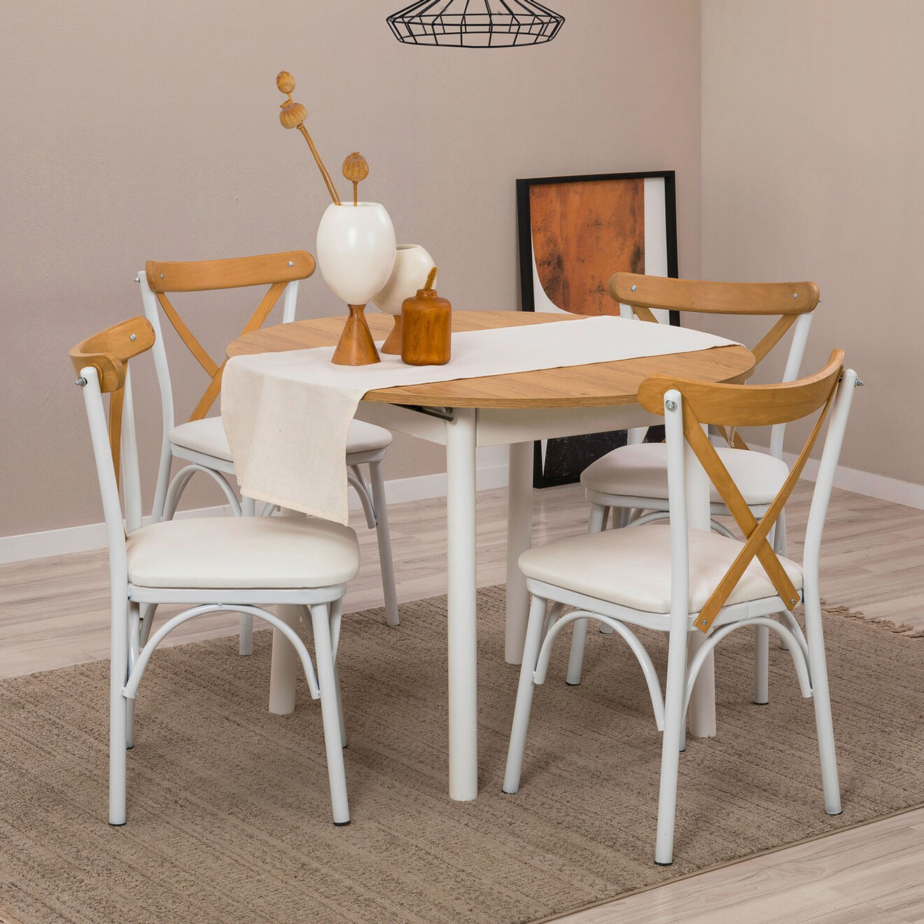 Homitis Table extensible + 4 Chaises Oliver chêne/blanc