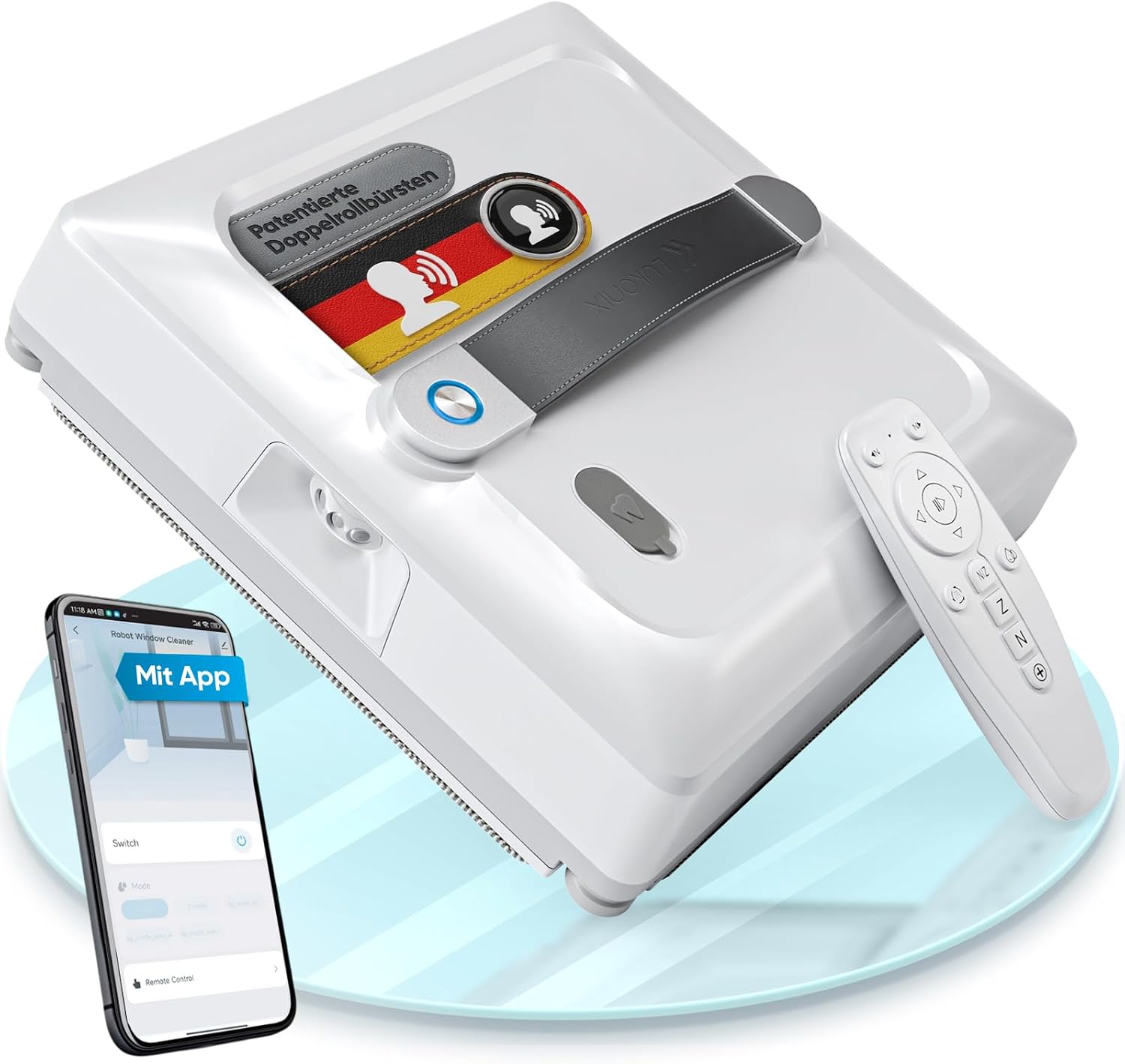 Fensterputzroboter [patentierte Rollbürsten] Fensterputzer elektrisch mit App-Steuerung [deutsch] Fensterroboter 3-Düsen Sprühfunktion & Anti-Fall-Sensoren | Winbot Roboclean Window Cleaning Robot