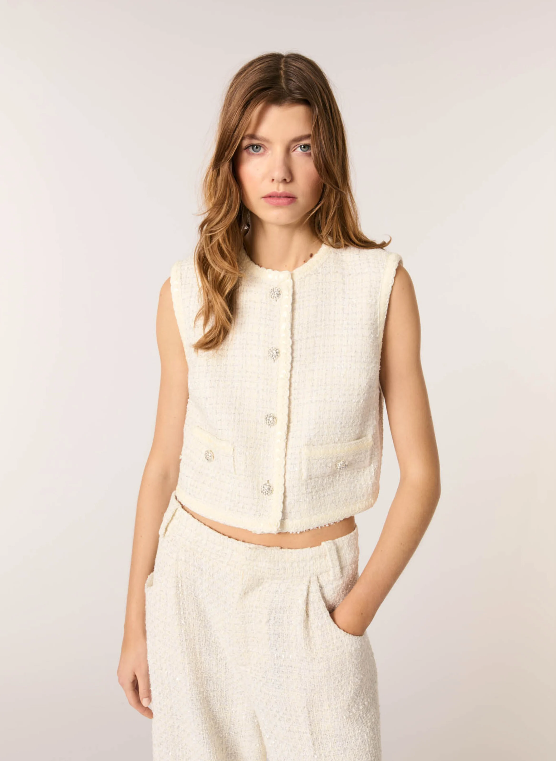 Gilet de tailleur en tweed | Beige