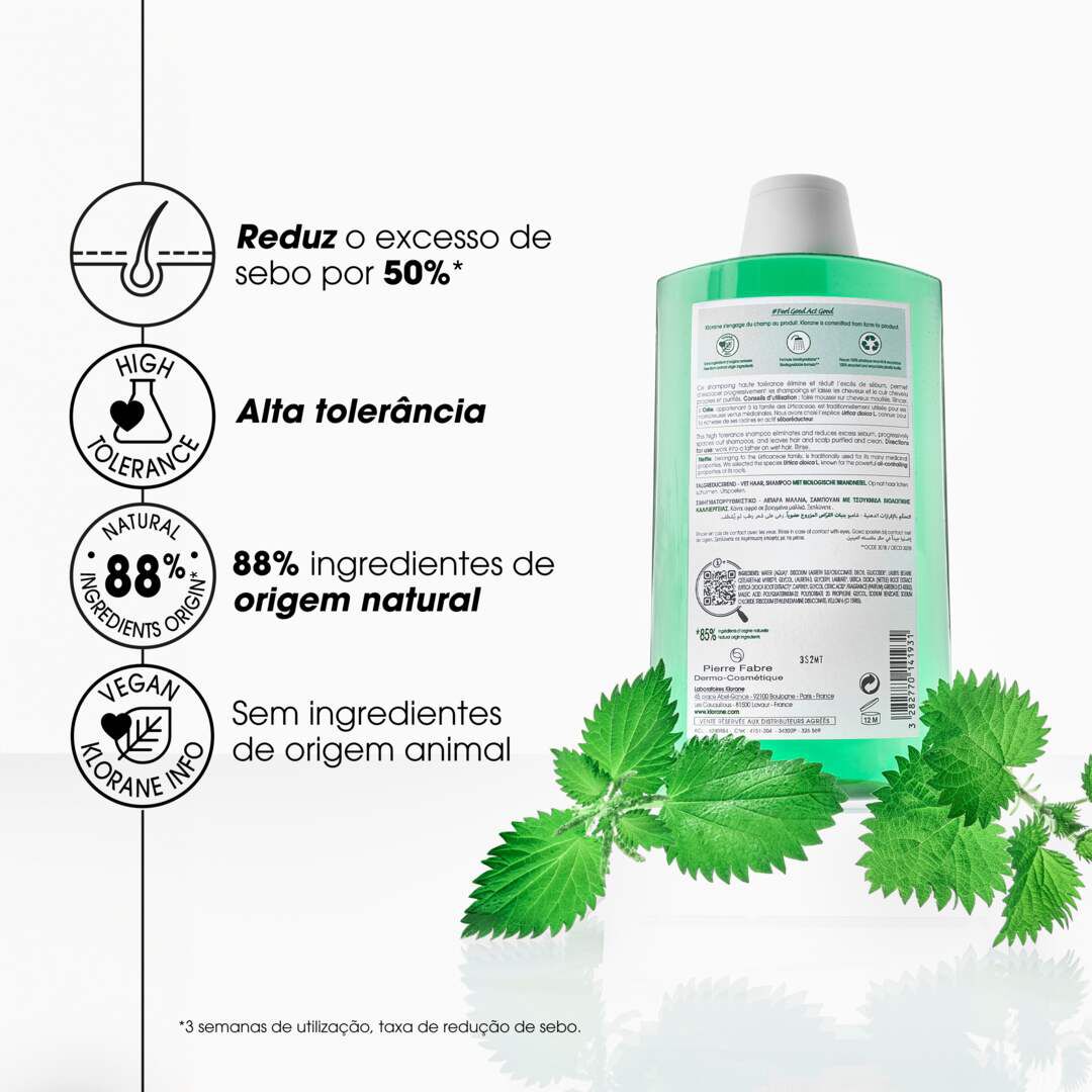 KLORANE  Ortiga Bio Champô Cabelo Oleoso - 400ml