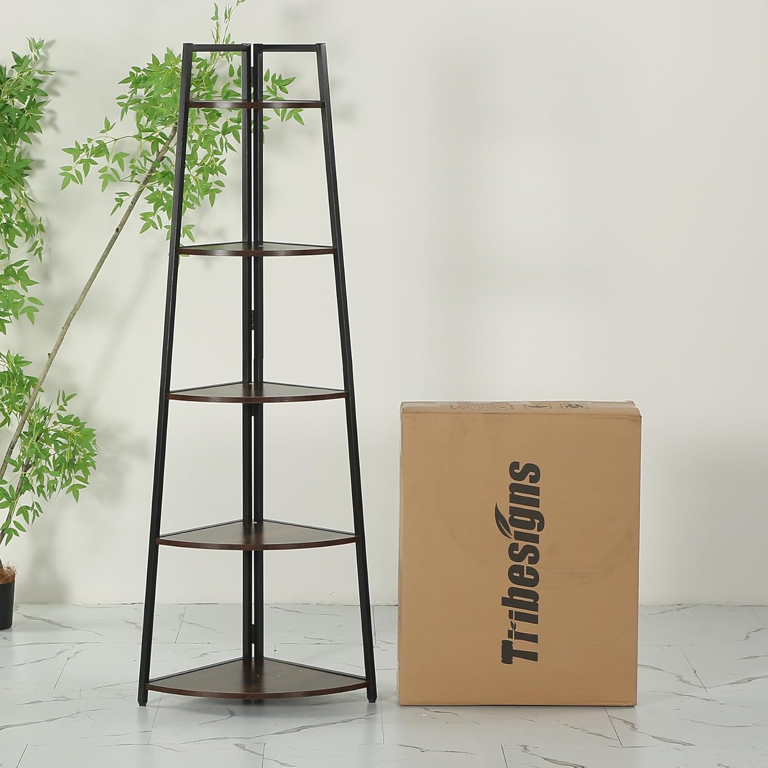 Tribesigns Eckregal 5 Etagen, 176cm hoher Bücherregal, Eckregal Stehend Mehrzweck -Eckständer Display Rack, Pflanzenständer, Eckschrank für Wohnzimmer, Küche, Heimbüro