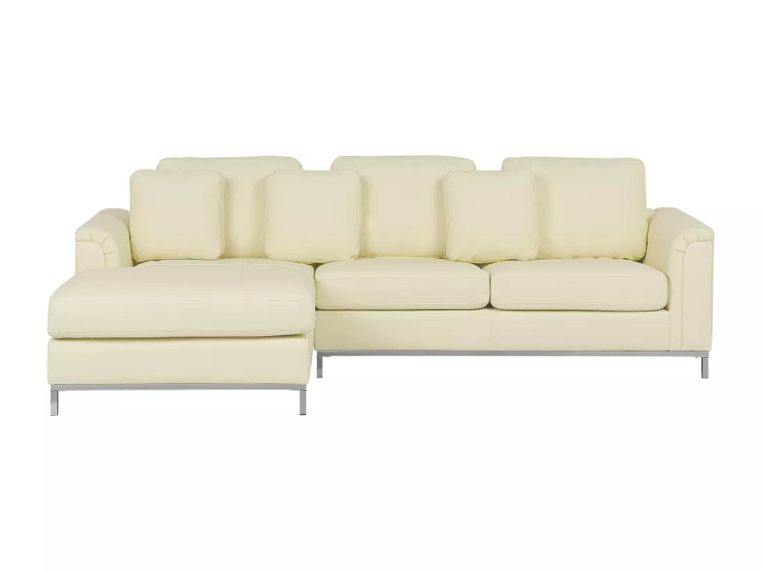 Canapé Angle à gauche en Cuir Véritable Beige Dossier Matelassé Housses Amovibles Oslo