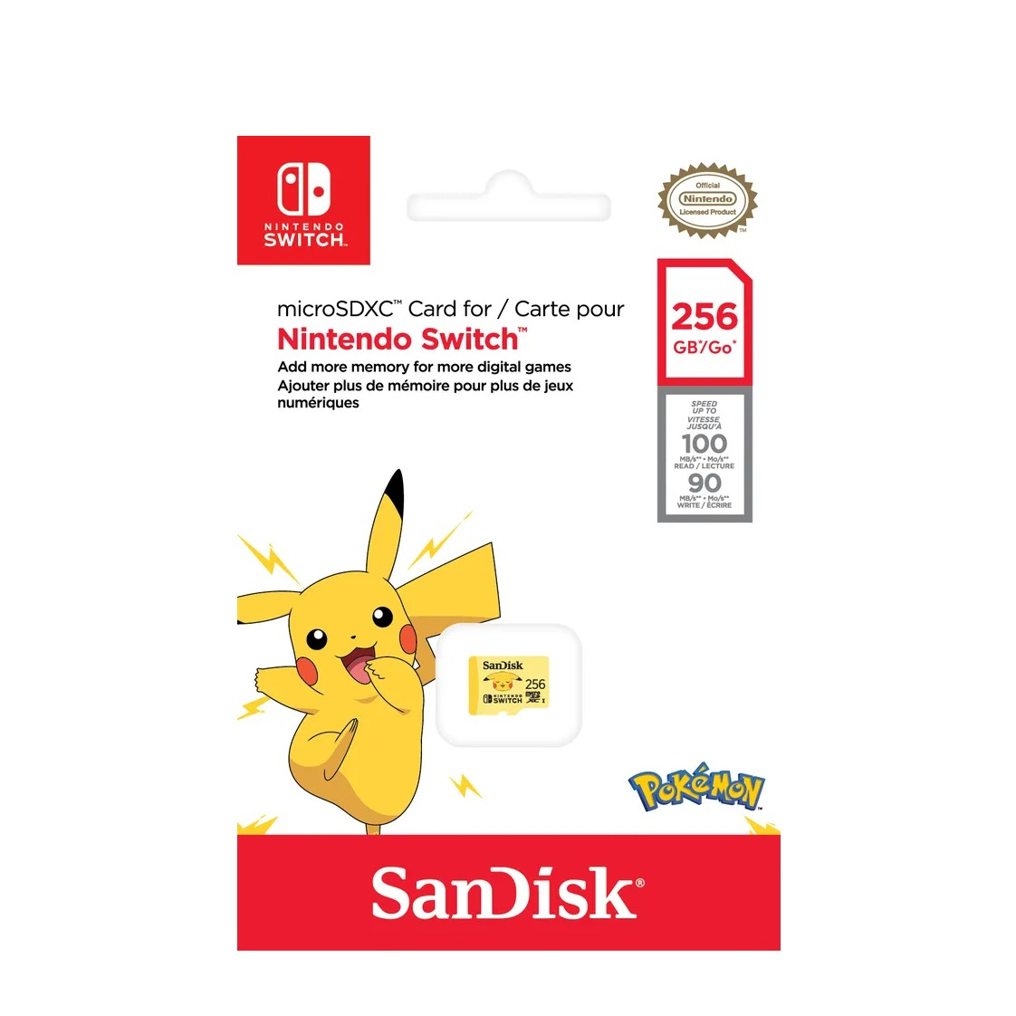 256GB Micro SDXC Pokémon Edition für Nintendo Switch TransFlash Speicherkarte Class 10 / U3 / UHS-I / 100 Mbit/s (SDSQXAO-256G-GN6ZK)