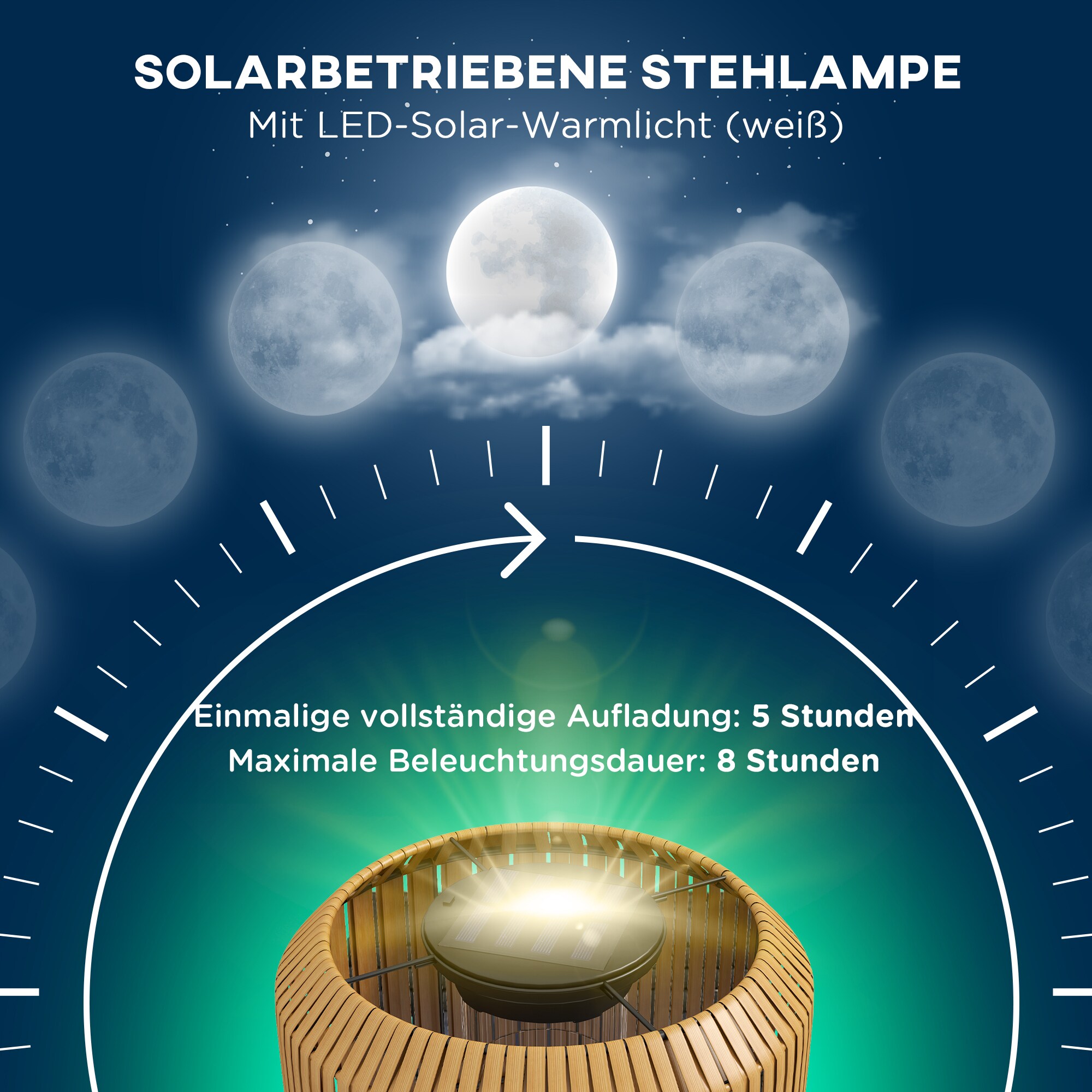 Outsunny Outdoor Stehleuchte mit Solarenergie betrieben gelb Ø34 x H130cm