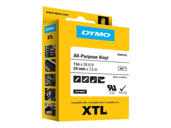 DYMO XTL All-Purpose - Vinyl - permanet adhesiv - svart på hvitt - Rull (2,4 cm x 7 m) 1 kassett(er) tape