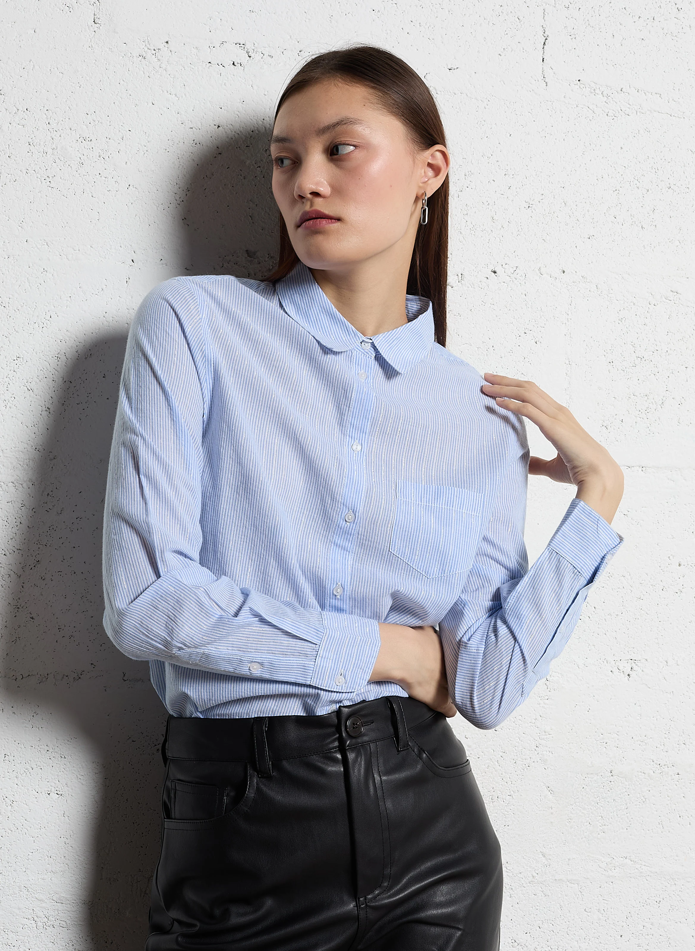 CATIMA - Chemise droite col classique rayée en coton mélangé | Bleu