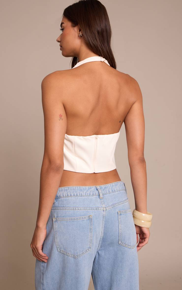 Crème Haut Long Tissé À Col Bénitier Et Encolure Dos-nu