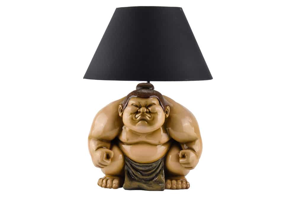 Handgefertigte Tischlampe SUMO 50cm schwarz Skulptur Stoffschirm