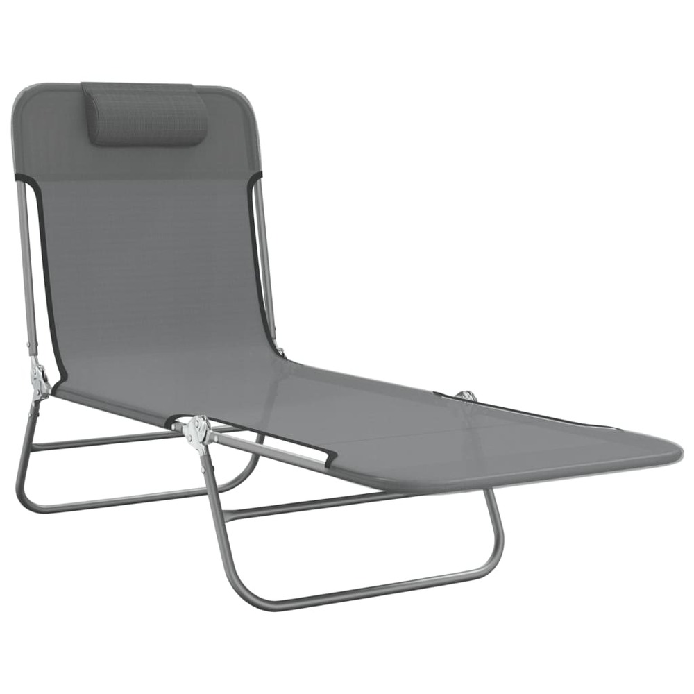 Chaises longues pliables 2 pcs gris textilène et acier
