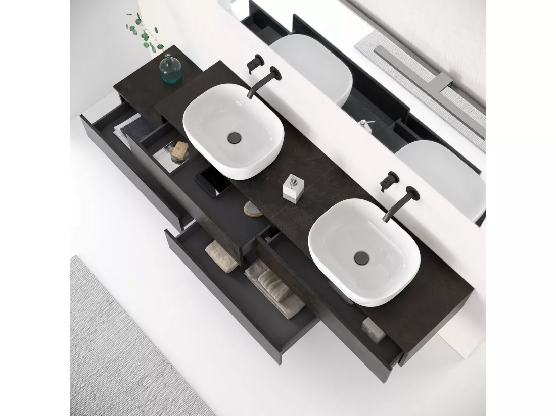 Composition double vasque 9 pieces ASTRA pierre de lave