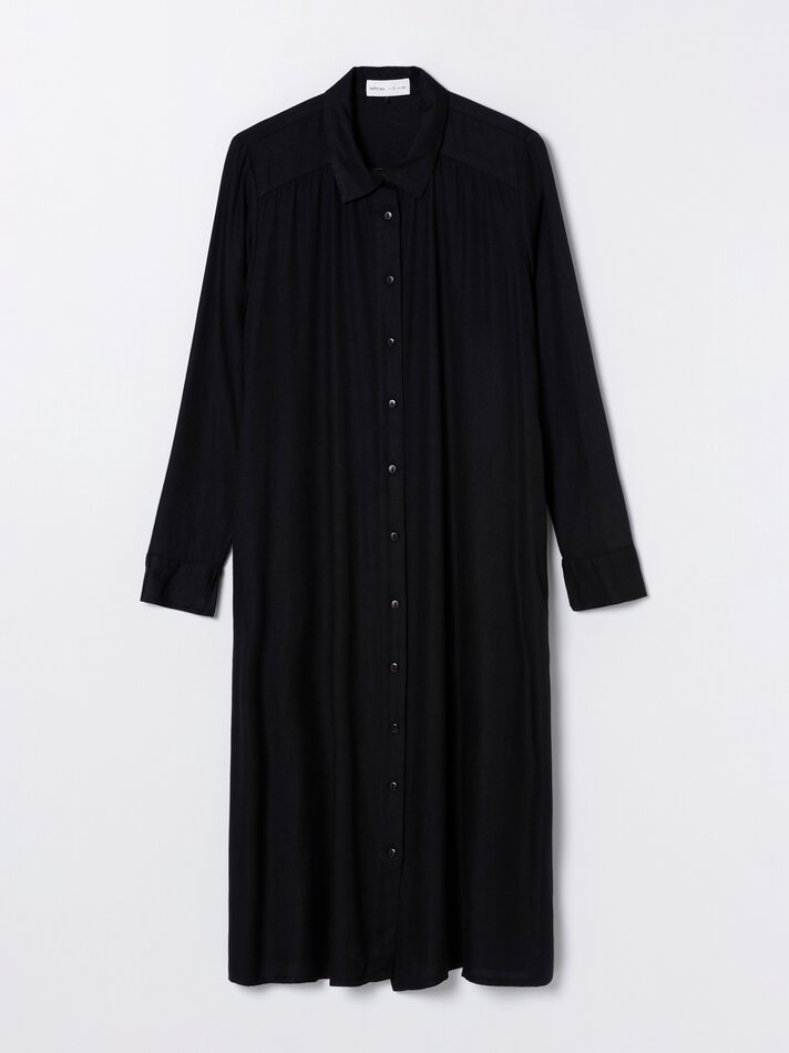 Vestido longo estampado estilo camisa - Preto