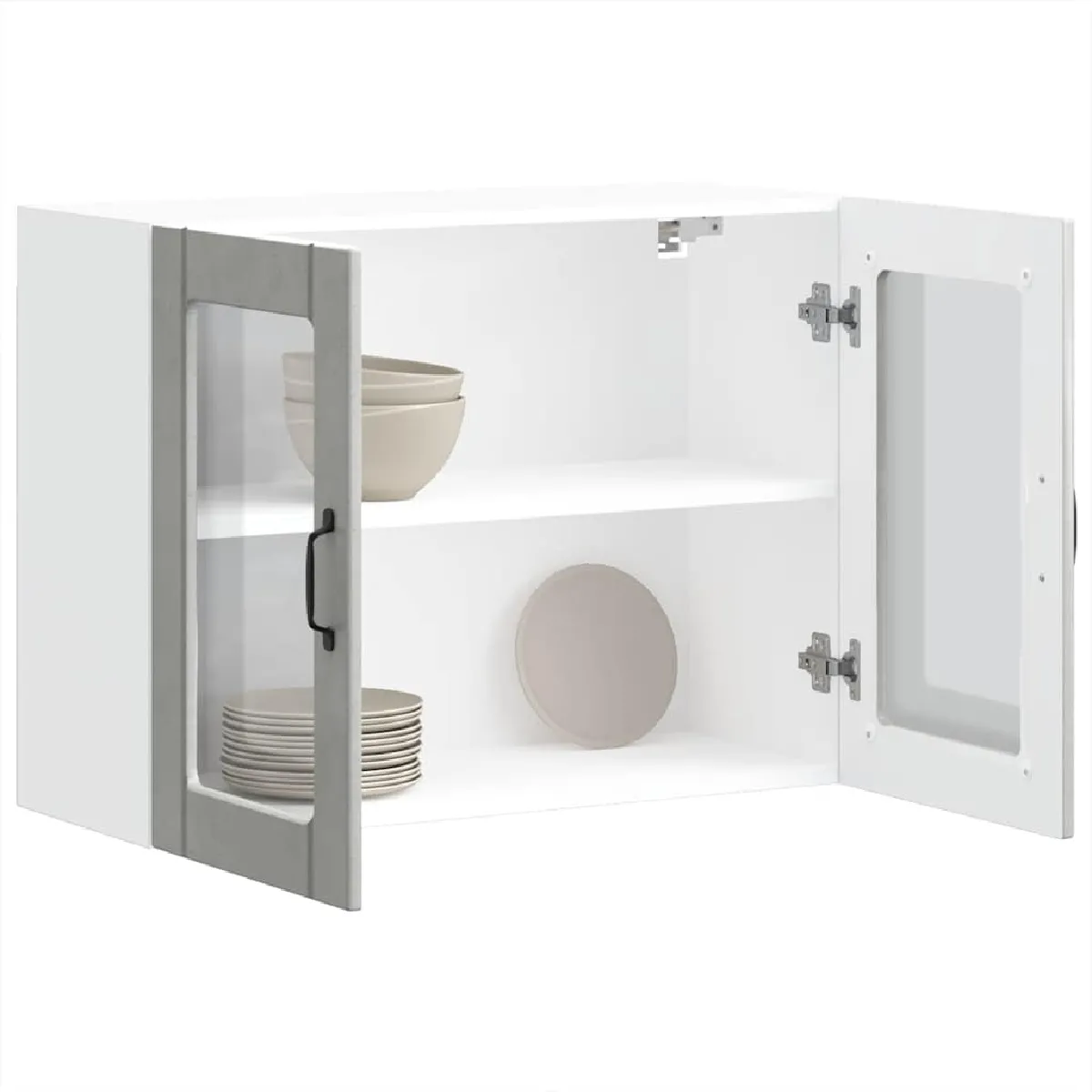 vidaXL Armoire Murale de Cuisine avec Porte en Verre - Gris Béton