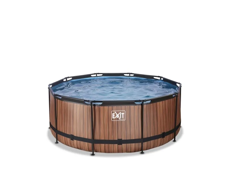 EXIT Wood pool ø360x122cm med filterpumpe - brun 10126 L