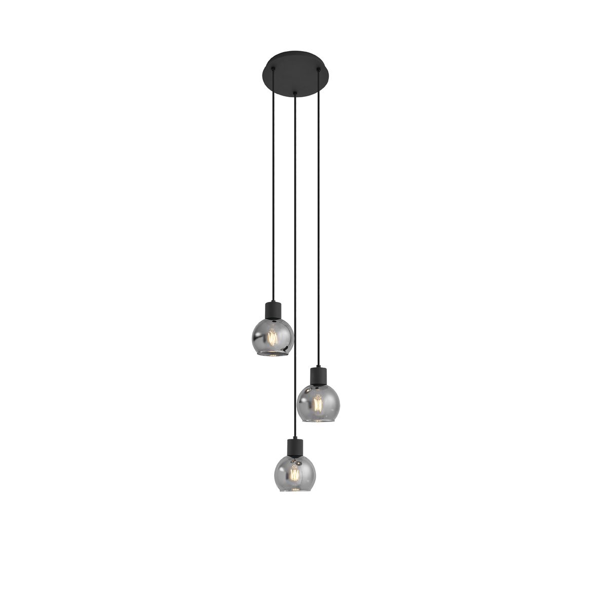 Art Deco hanglamp zwart met smoke glas rond 3-lichts - Vidro
