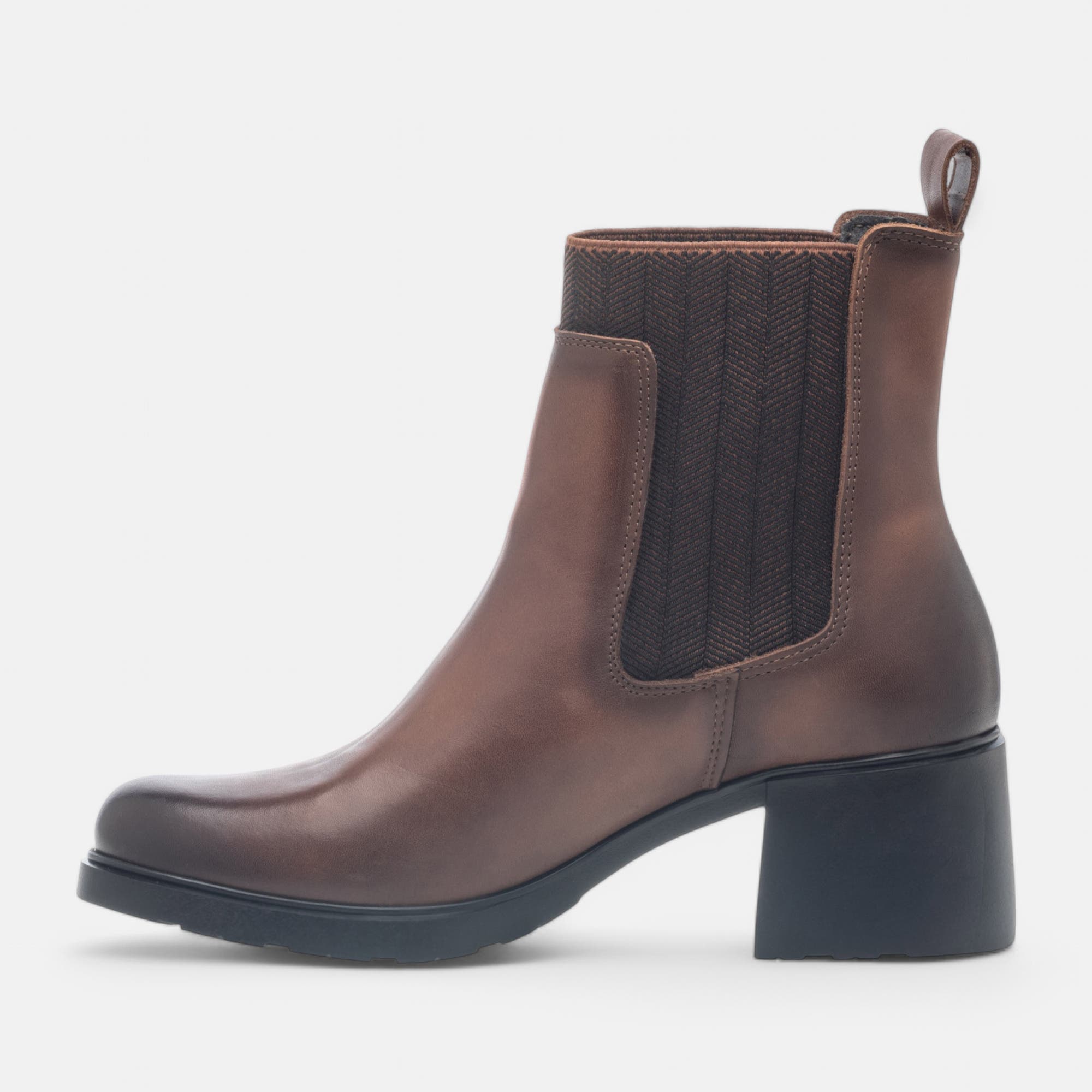 Boots chelsea à talon Femme en cuir cognac