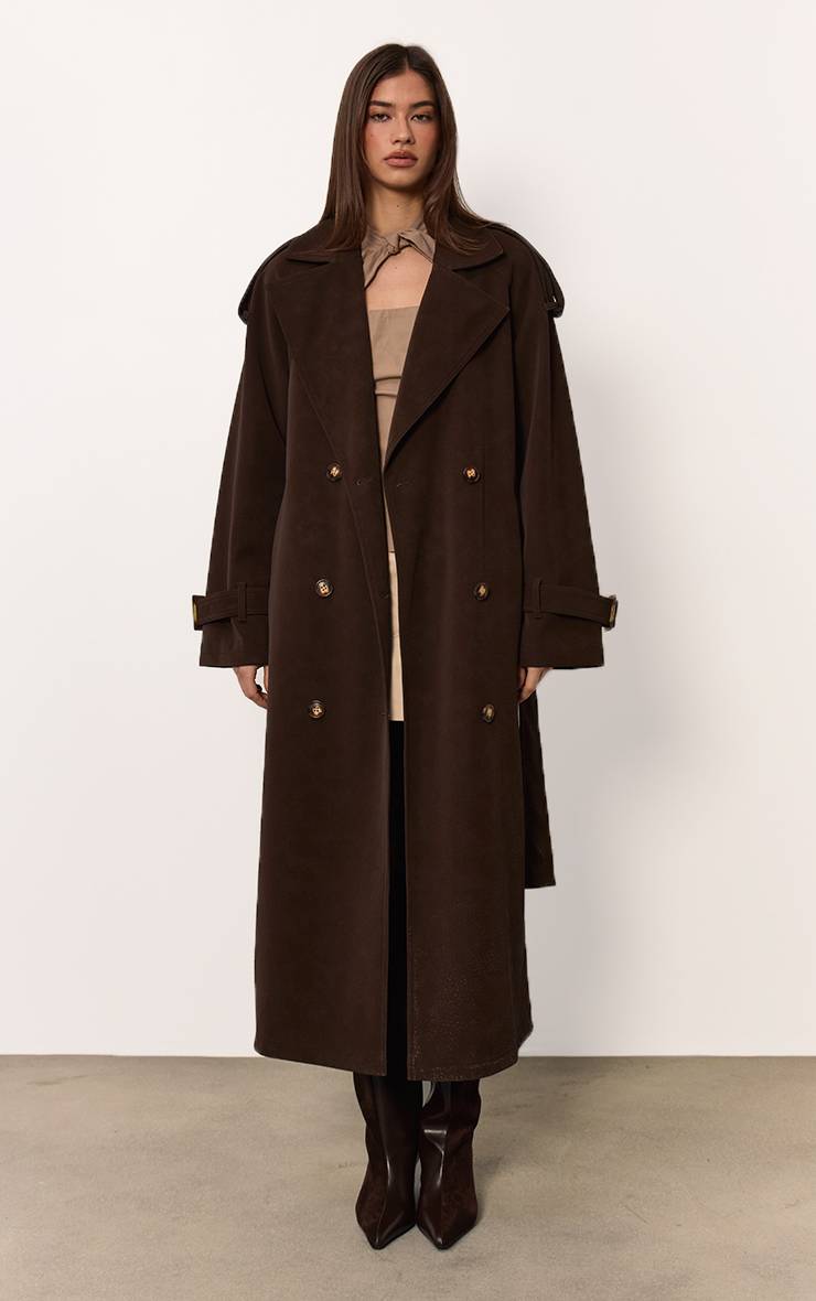 Chocolat Trench-coat En Synthétique Peau De Pêche