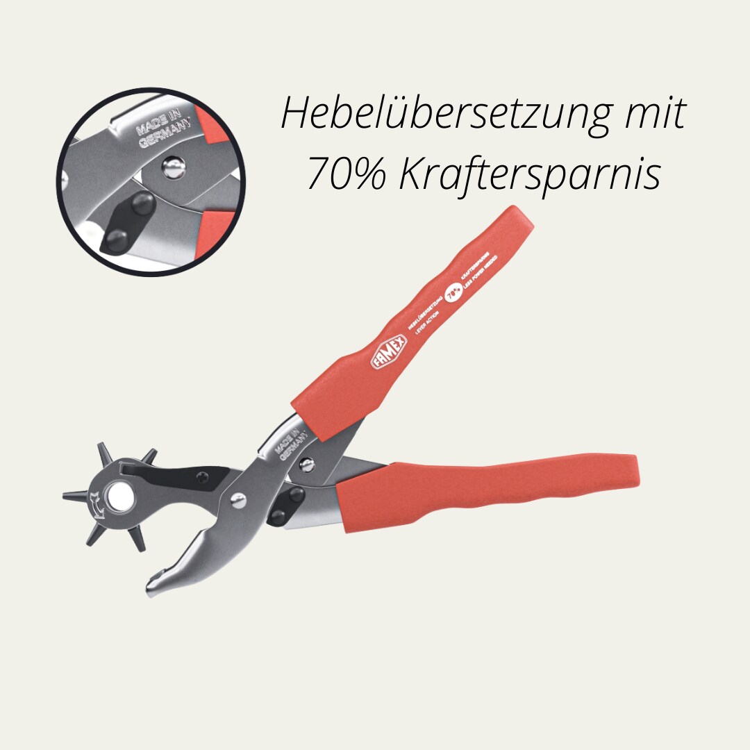 FAMEX 3519 Lochzange für Leder Revolverlochzange mit Hebelübersetzung Gürtel