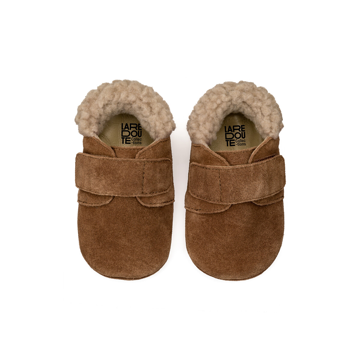 COLEÇÕES LA REDOUTE<br>Pantufas de couro quentinhas e fáceis de calçar com velcro