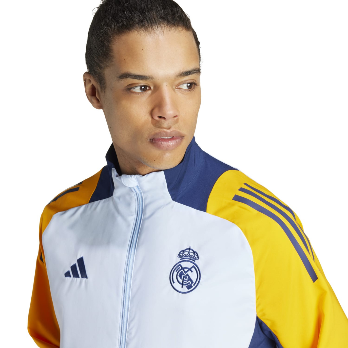 Adidas Real Madrid Presentatie Trainingsjack 2024-2025 Lichtblauw Donkerblauw Geel