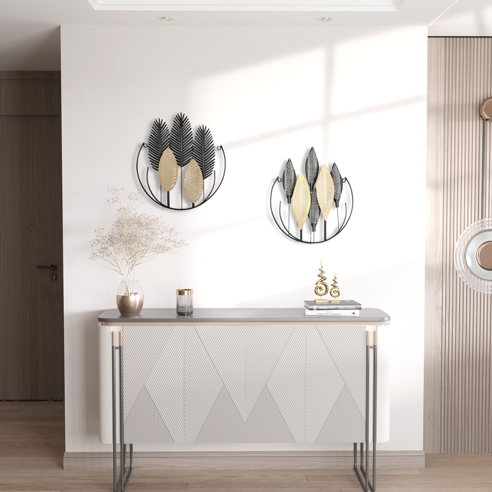 HOMCOM Wanddekoration mit Metallrahmen schwarz, gold 40L x 46H cm