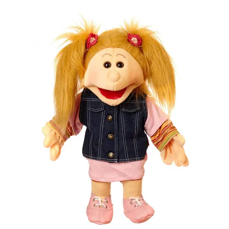Living Puppets Fibi, mit rosa Shirt und Jeansweste, 45cm
