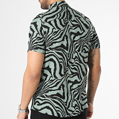 Chemise Manches Courtes Vert Kaki Noir