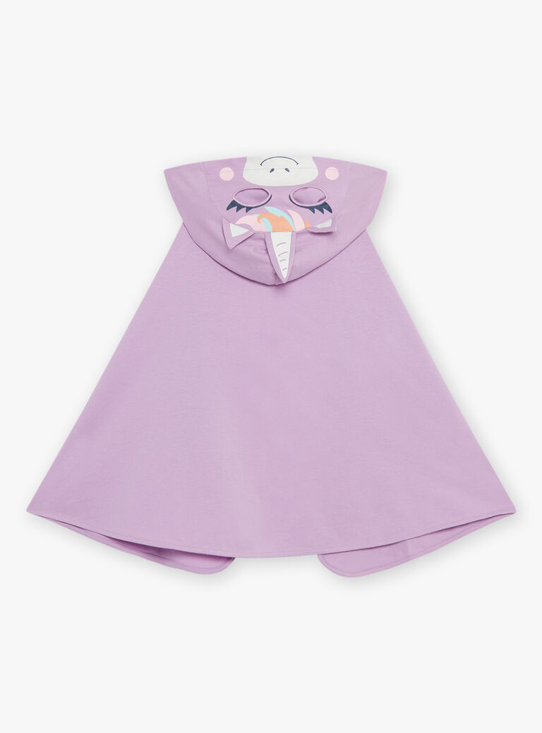 Pyjama deux pièces violet pâle en coton avec cape tête de licorne