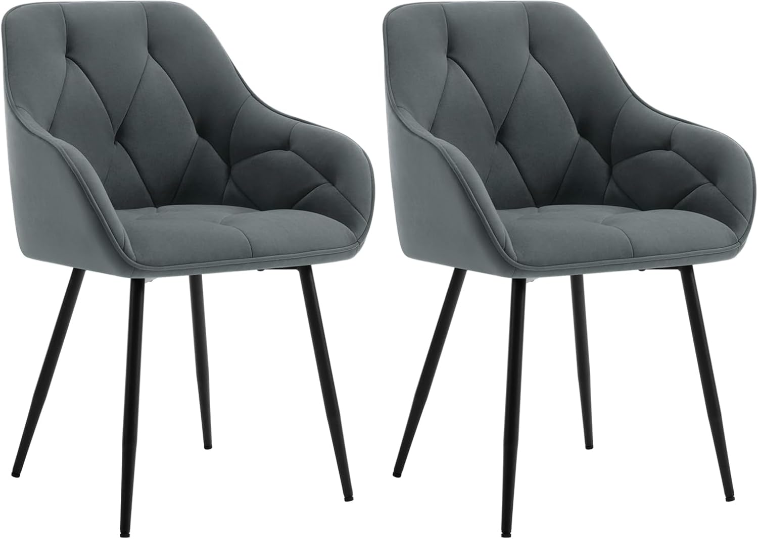 WOLTU Esszimmerstühle 2er Set, für Esszimmer Wohnzimmer, ergonomische Küchenstühle gepolstert mit Armlehnen, Metallbeinen, Sitzfläche aus Samt, Dunkelgrau