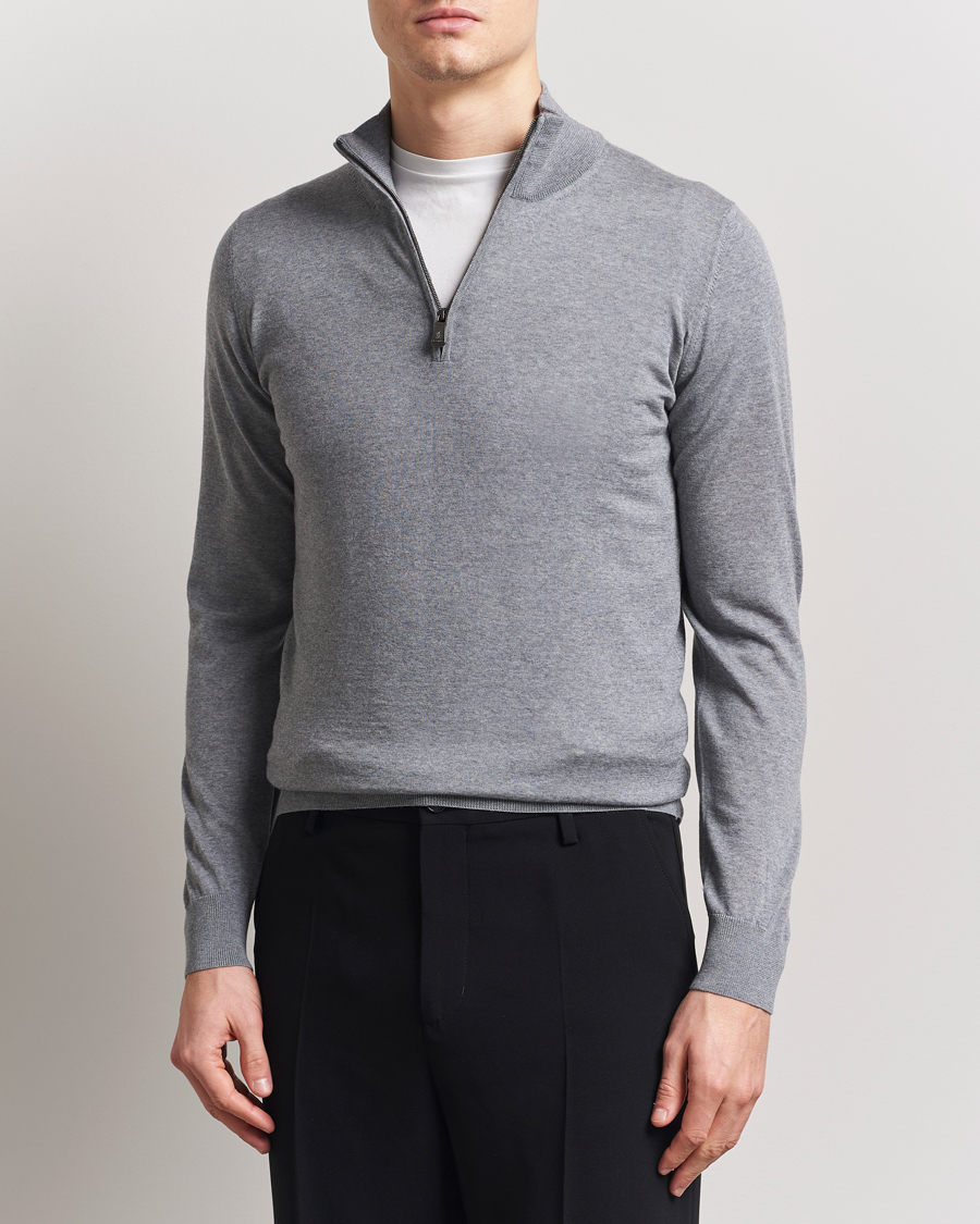 Piacenza Cashmere Merino Wool Crew Neck Half Zip Light Grey